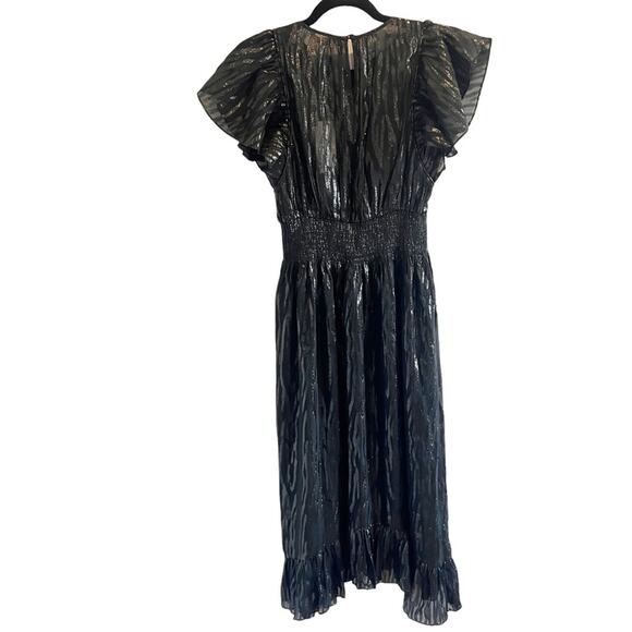 NWT Rebecca Taylor $595 Silk Metallic Ruffle Sleeve Safari Midi Dress - Picture 6 of 9